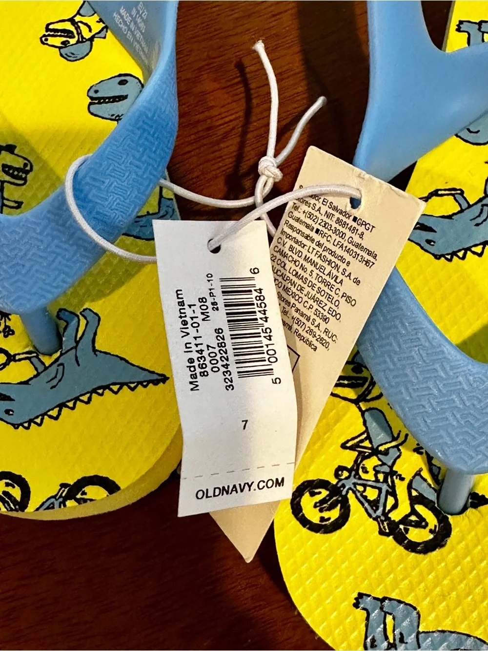 Old Navy Toddler Flip Flops - Navy & Bright Yellow Shark Print